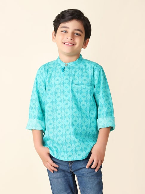 Fabindia Kids Blue Printed Full Sleeves Kurta-picture-26