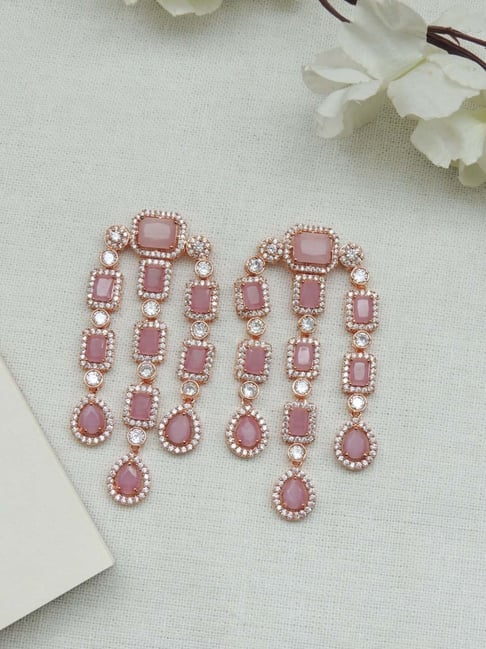 Buy Ratnavali Jewels Rose Gold Plated Round American Diamond Dangle and Drop  Earrings Pink for Women, Girls Online at Best Prices in India - JioMart.