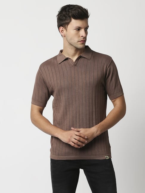 brown striped polo