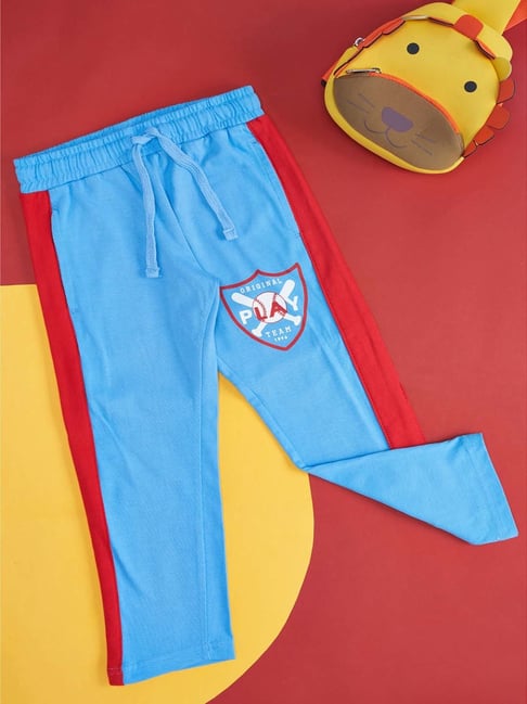 Pantaloons Junior Kids Blue Red Cotton Printed Trackpants