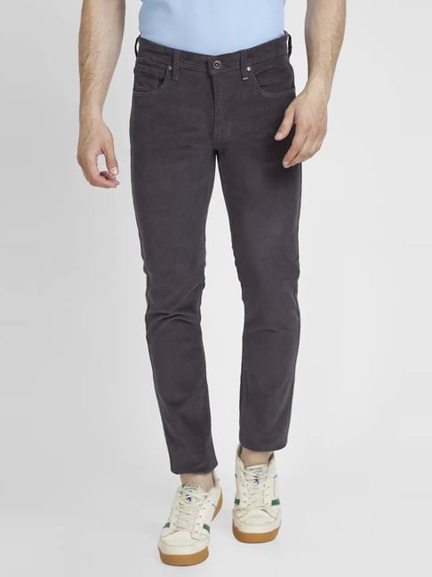 Spykar Light Grey Cotton Slim Fit Trousers