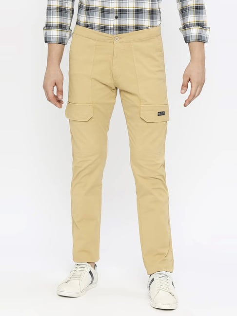 Spykar Light Khaki Cotton Slim Fit Trousers