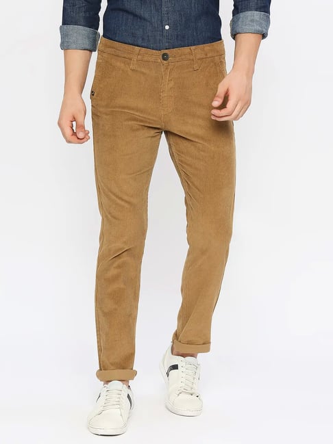 Spykar Khaki Cotton Slim Fit Trousers
