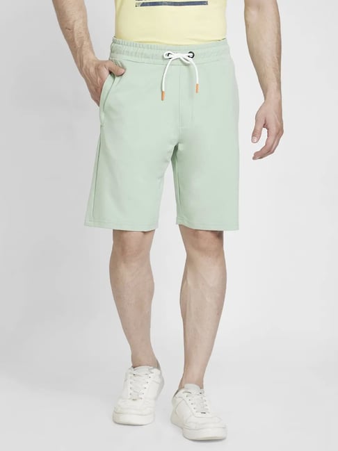 Spykar Dusty Pista Green Regular Fit Shorts