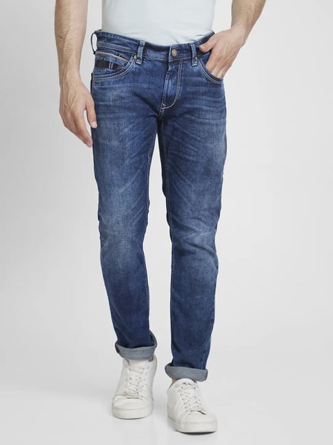 Buy Spykar Dark Blue Cotton Slim Fit Jeans for Mens Online Tata CLiQ