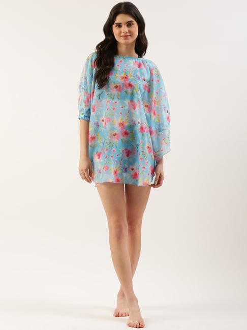 Wunderlove by Westside Plain Blue Swimwear Cover Up Shirt