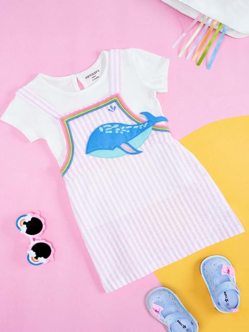 Pantaloons Baby Kids White & Blue Cotton Printed Dungaree Set-picture-24