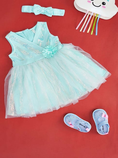 Pantaloons Baby Kids Mint Green Cotton Applique Dress