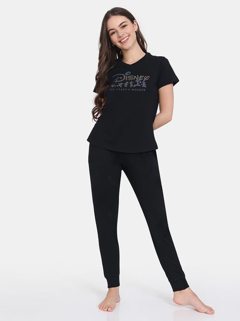 Nightwear Zivame Yoga Wear Zivame Black Lounge T-Shirt With Joggers