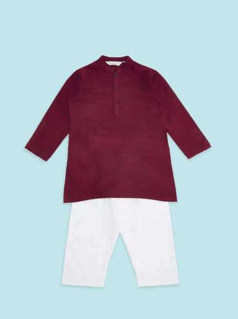 Indus Route by Pantaloons Kids Maroon & White Regular Fit Full Sleeves Kurta Set-picture-46