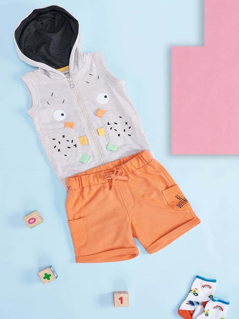 Pantaloons Baby Kids Grey & Orange Cotton Printed T-Shirt Set-picture-29