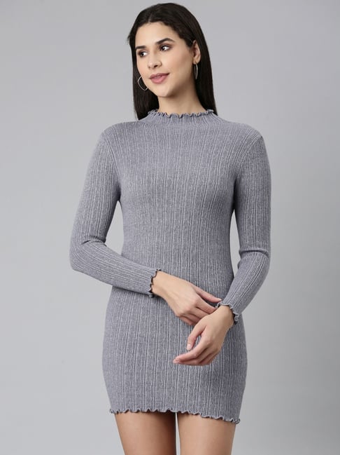 SHOWOFFFF Grey Crochet Pattern Bodycon Dress