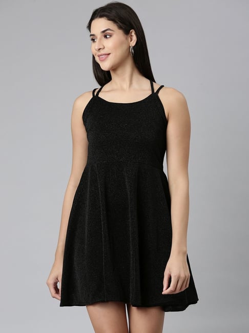 Black embellished skater outlet dress