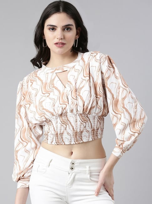 Brown Printed Crop Top