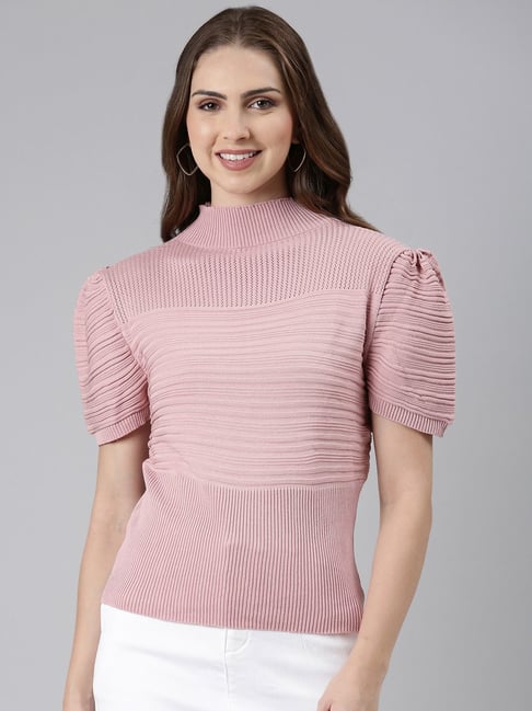 SHOWOFFFF Pink Self Pattern Top
