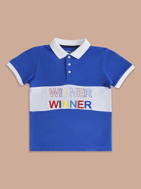 Pantaloons Baby Kids Blue & White Cotton Printed Polo T-Shirt-picture-29