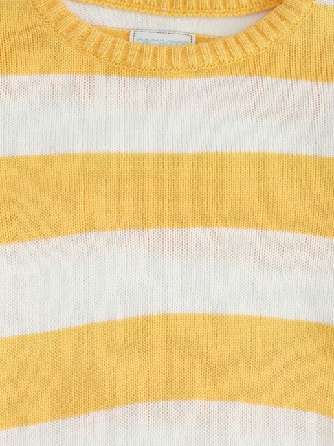 Pantaloons Baby Kids Yellow White Striped Full Sleeves Sweater