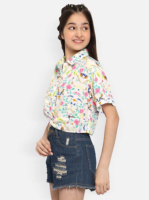 Natilene Kids Pink Printed Crop Top