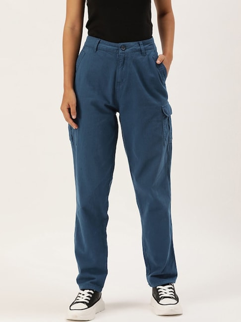 haxmnou women casual high waisted cargo pants wide leg casual denim trousers  multi pocket cargo jeans blue xl - Walmart.com