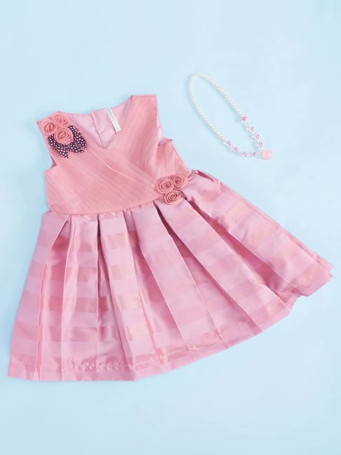 Pantaloons Junior Kids Peach Cotton Applique Dress-picture-18