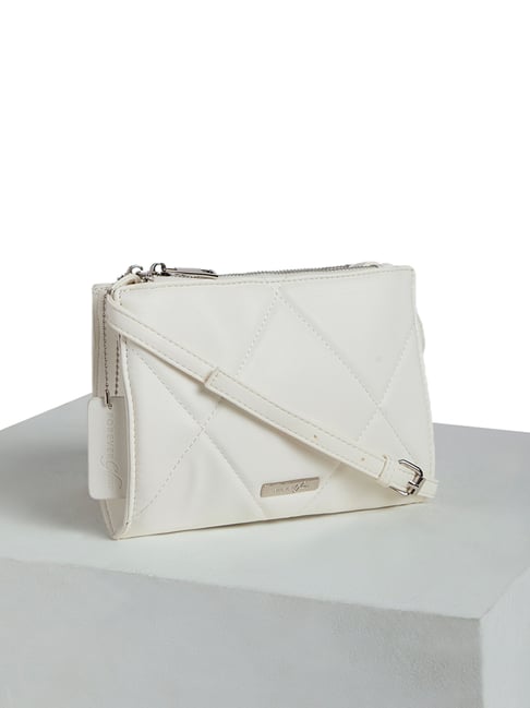 Buy ALLEN SOLLY Off White Zipper Closure PU Womens Casual Satchel Handbag |  Shoppers Stop