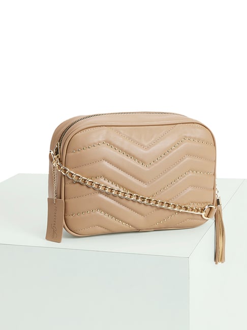 Forever Glam by Pantaloons Brown Textured Small Cross Body Bag