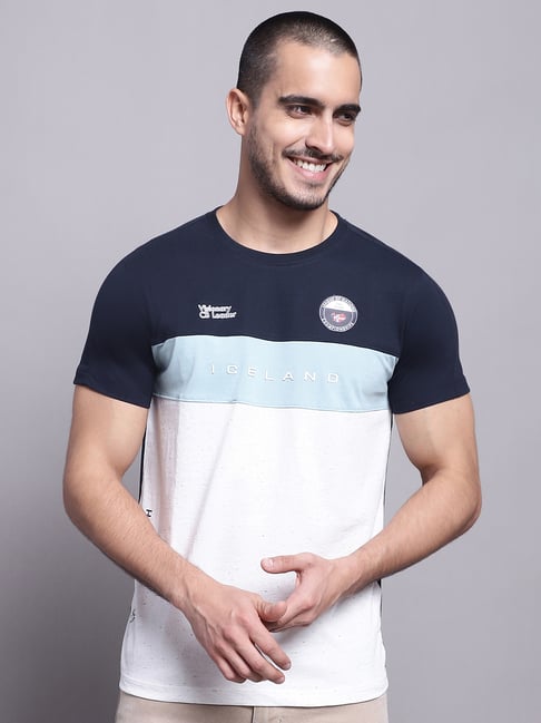 Cantabil Navy Regular Fit Printed Crew T-Shirt-picture-25