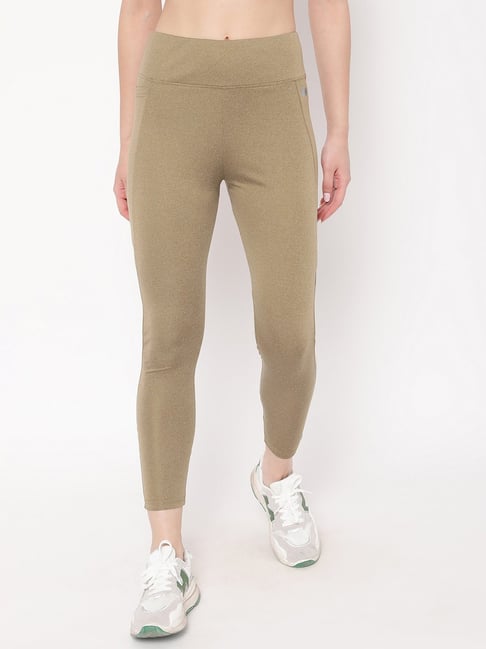 Women's Light Green Cotton Regular Activewear Leggings