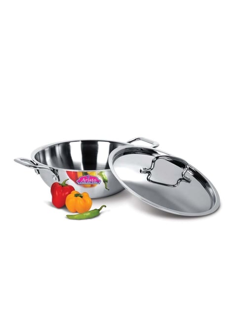 Aristo Silver Triply Induction Friendly Kadai With Stainless Steel Lid (2.1 L)