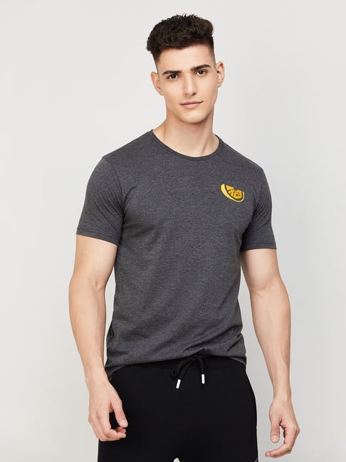 Fame Forever by Lifestyle Charcoal Regular Fit Logo Print Crew T