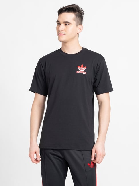 Adidas Originals Black Regular Fit 3D Logo Cotton Crew T-Shirt