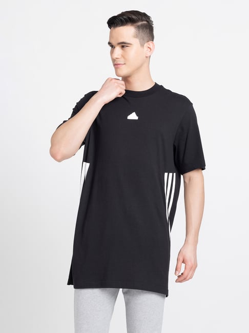 adidas Black Loose Fit FI Striped Cotton Crew T-Shirt-image-6