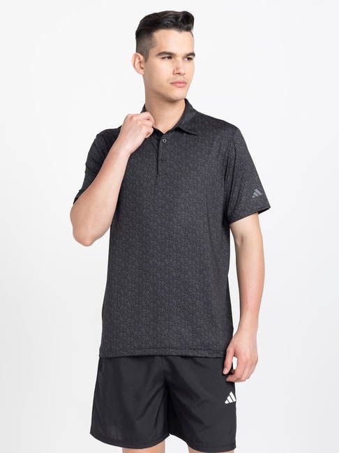 adidas ULTIMATE365 Black Regular Fit Printed Sports Polo T-Shirt