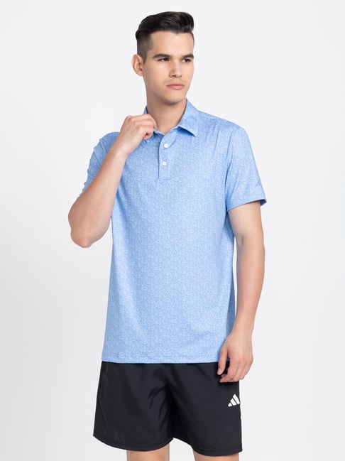 adidas ULTIMATE365 Blue Regular Fit Printed Sports Polo T-Shirt-image-3