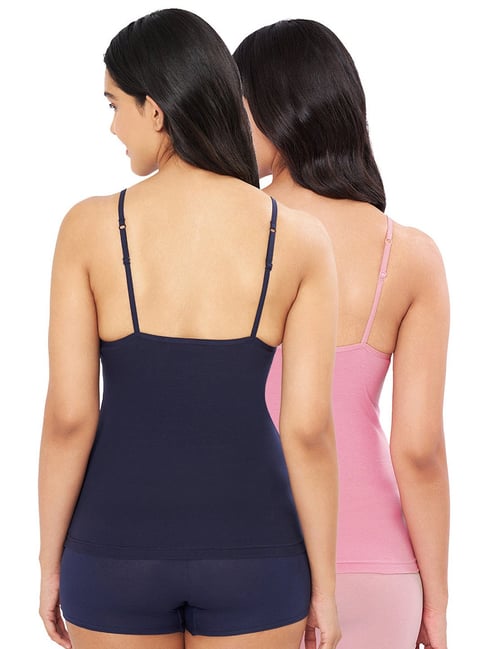 Amante Navy & Pink Cotton Camisoles - Pack Of 2
