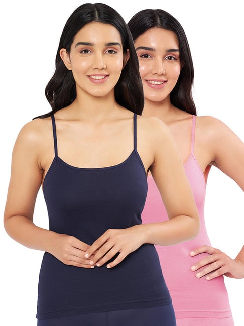 Amante Navy & Pink Cotton Camisoles - Pack Of 2