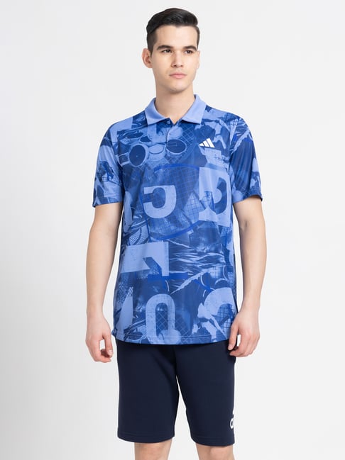 adidas CLUB Blue Regular Fit Graphic Print Sports Polo T-Shirt-image-13