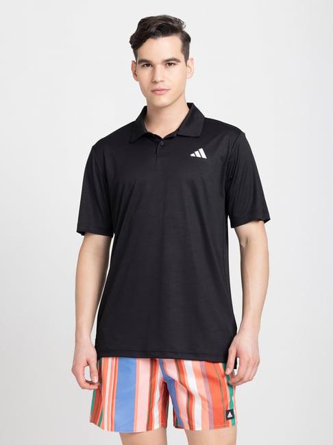 adidas CLUB Black Regular Fit 3 Striped Sports Polo T-Shirt-image-38