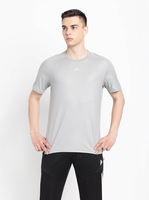 adidas Grey Regular Fit Workout PU Print Sports T-Shirt