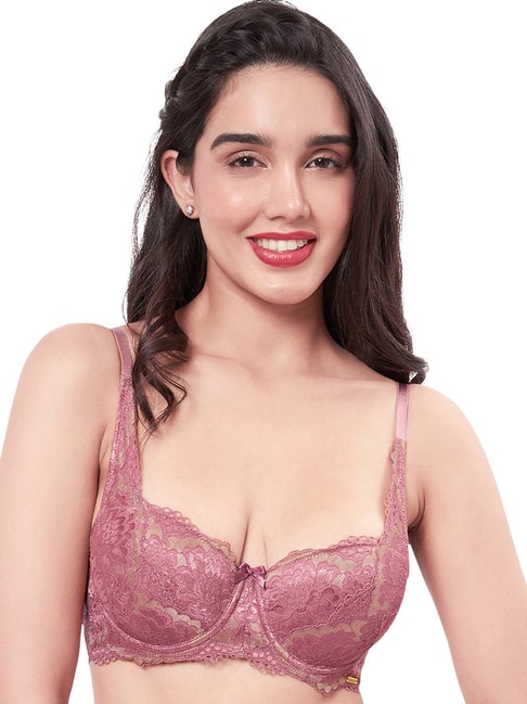Buy Amante Purple Lace Pattern Full Coverage Bra for Women Online