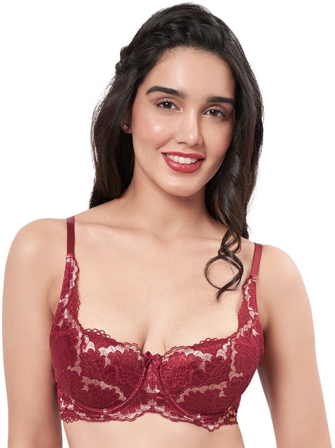 Buy Amante Maroon Lace Pattern Balconette Bra for Women Online