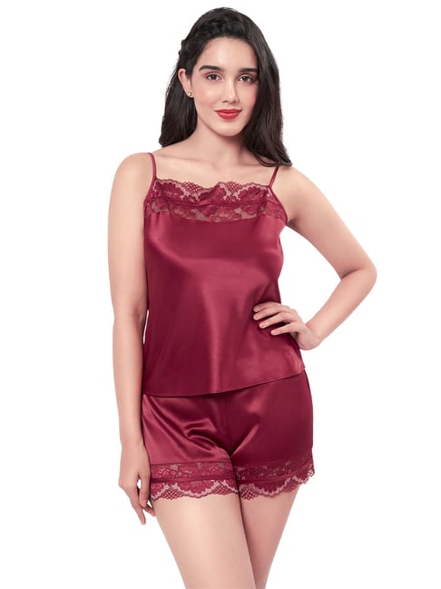 Amante Maroon Lace Pattern Camisole-picture-19