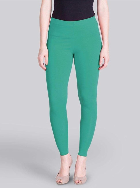 Buy Lyra Aqua Green Cotton Mid Rise Leggings for Women Online