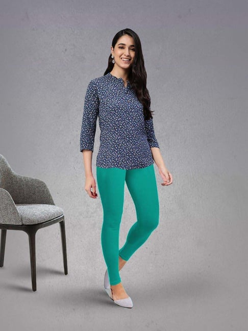 Lyra Aqua Green Cotton Ankle Length Leggings