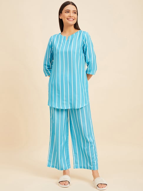 Sky Blue Striped Cotton Pajama