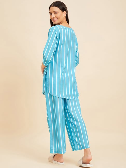Sky Blue Striped Cotton Pajama