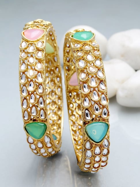 Karatcart Antique Gold-Plated Drop Kundan Shape Bangles for Women - Set of 2-picture-22