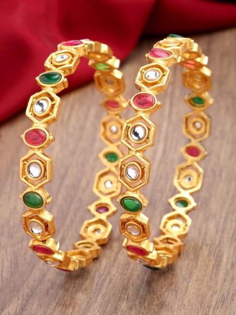 Gold red stone on sale bangles