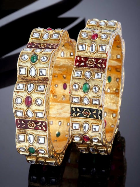 Karatcart Gold-Plated Red and Green Meena Kundan Studded Bangles Women - Set of 2-picture-39