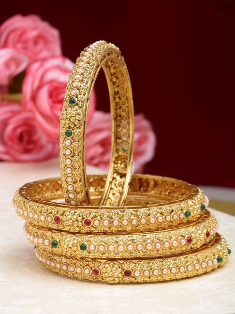 Designs of gold bangles online studded with pearls